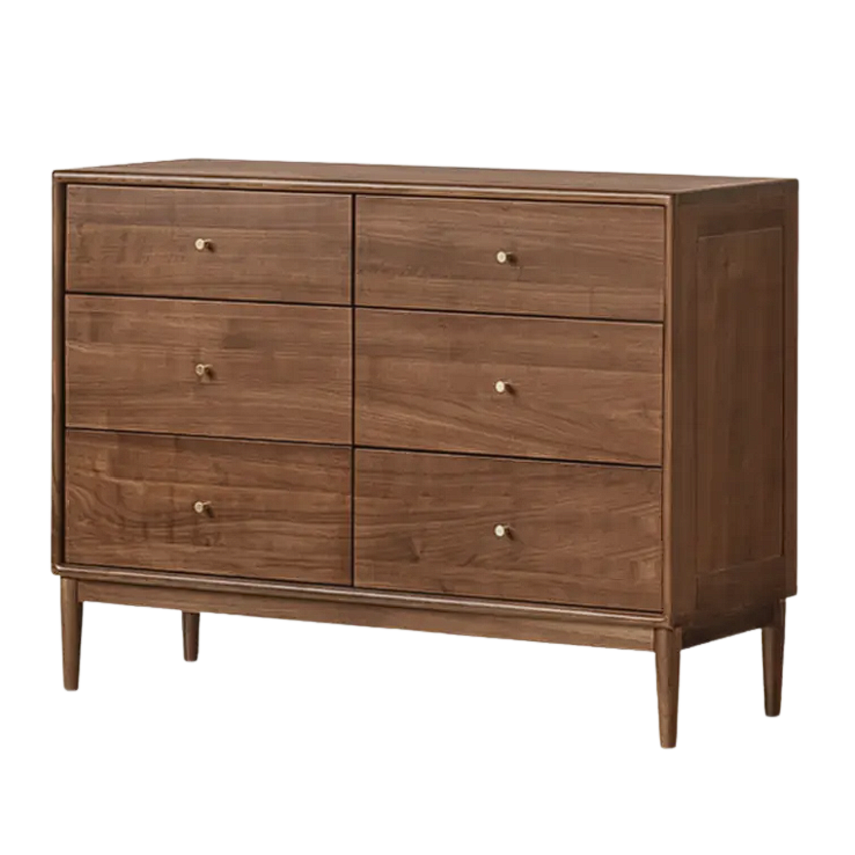 Black Walnut, Oak, Golden Pearwood Solid Wood Combination Dresser and Chest Set with Brass-Capped Tapered Legs