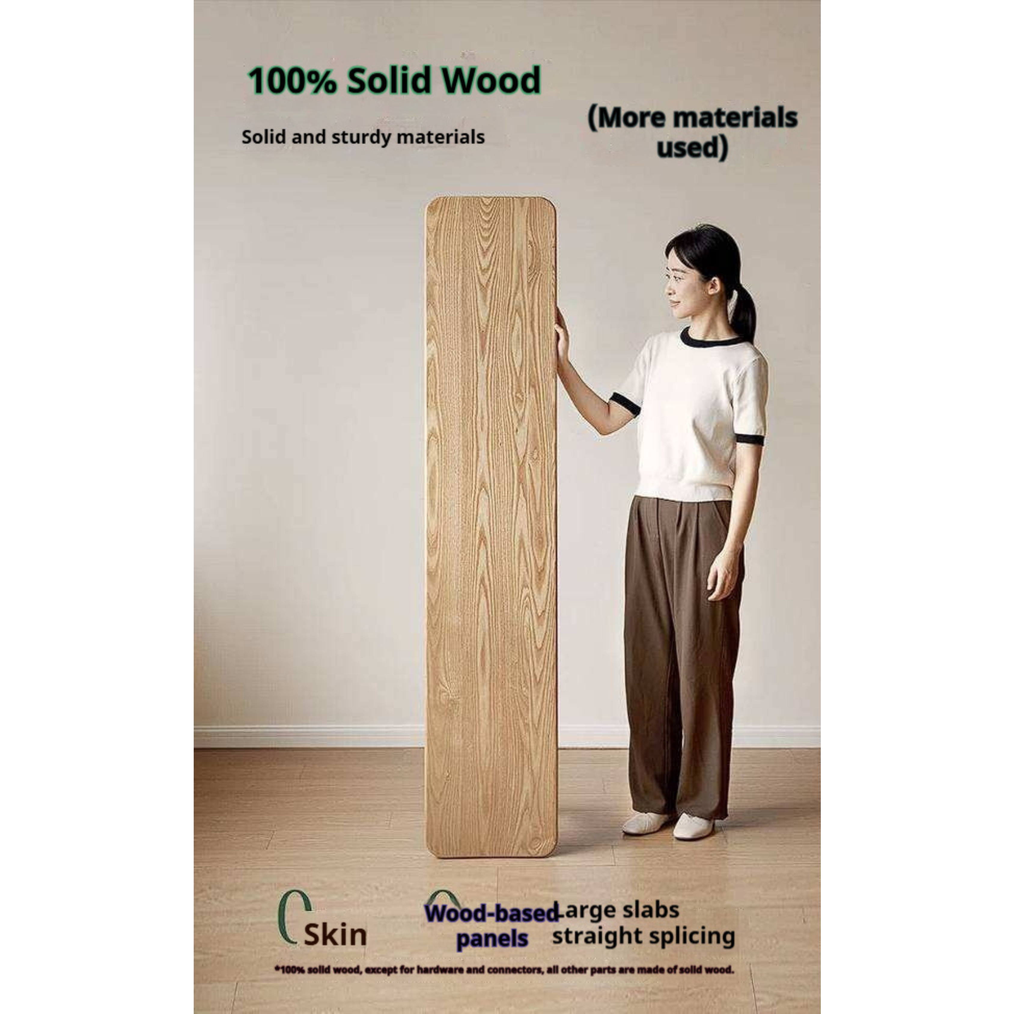 Oak, Ash, Cherry Wood Solid Wood Long Bench with Modern Minimalist Design