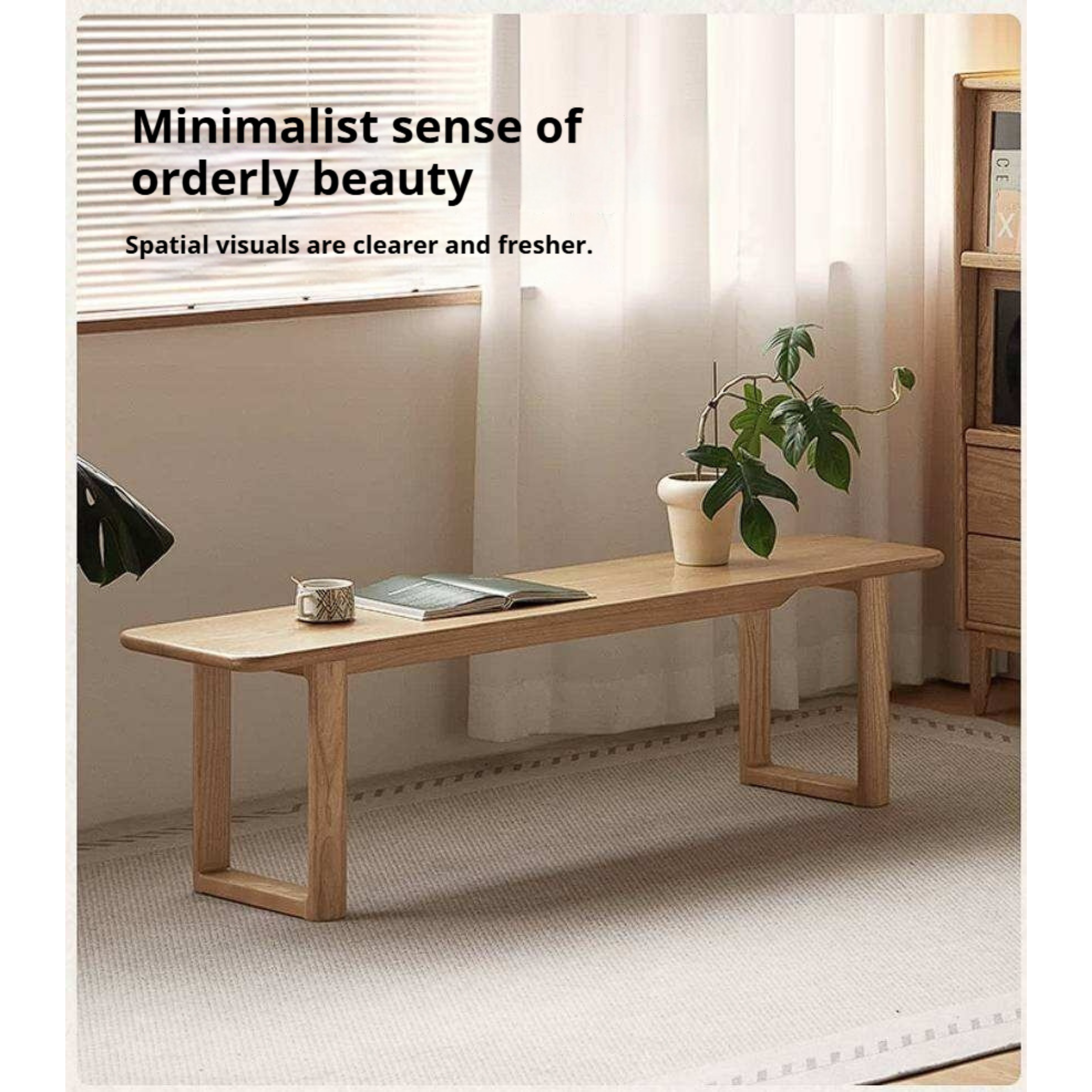 Oak, Ash, Cherry Wood Solid Wood Long Bench with Modern Minimalist Design