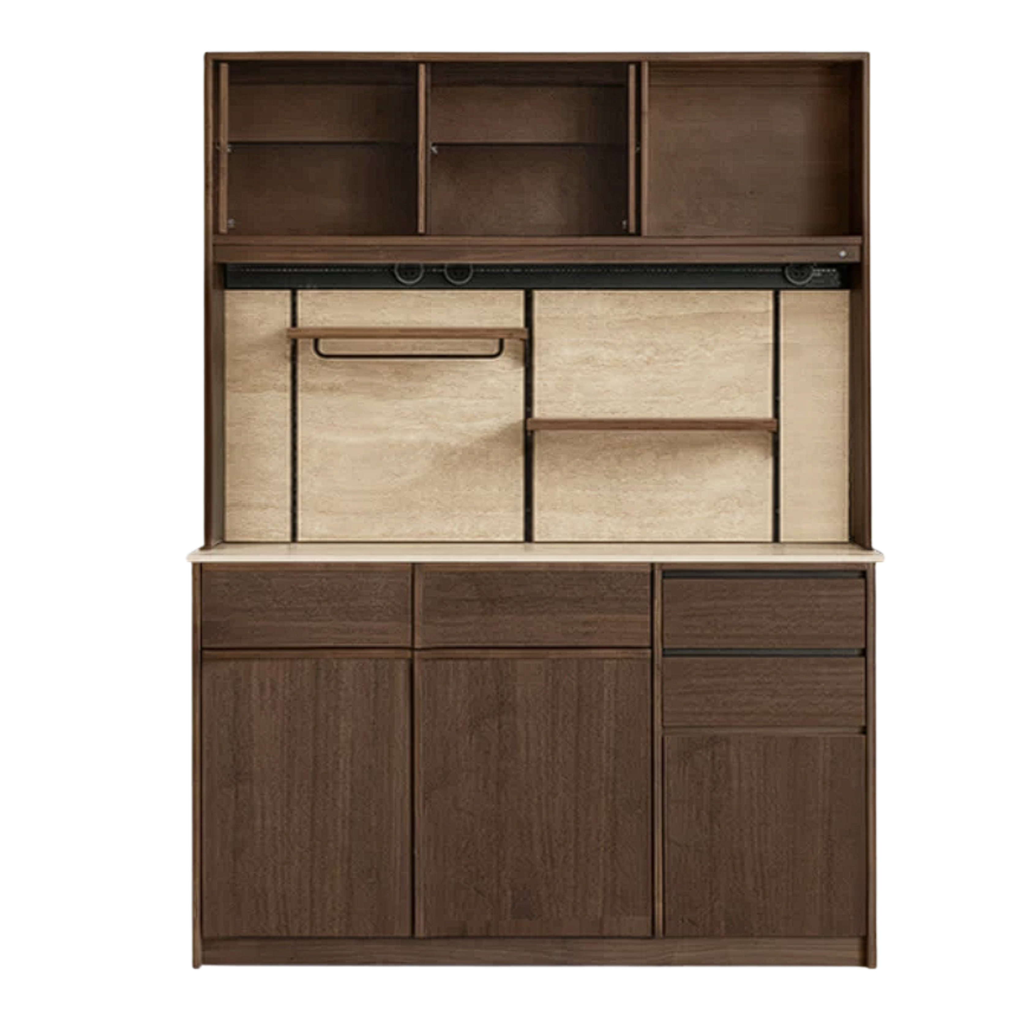 Black Walnut, Sandalwood, Ash Solid Wood Dining Cabinet Antique Style Rock Board