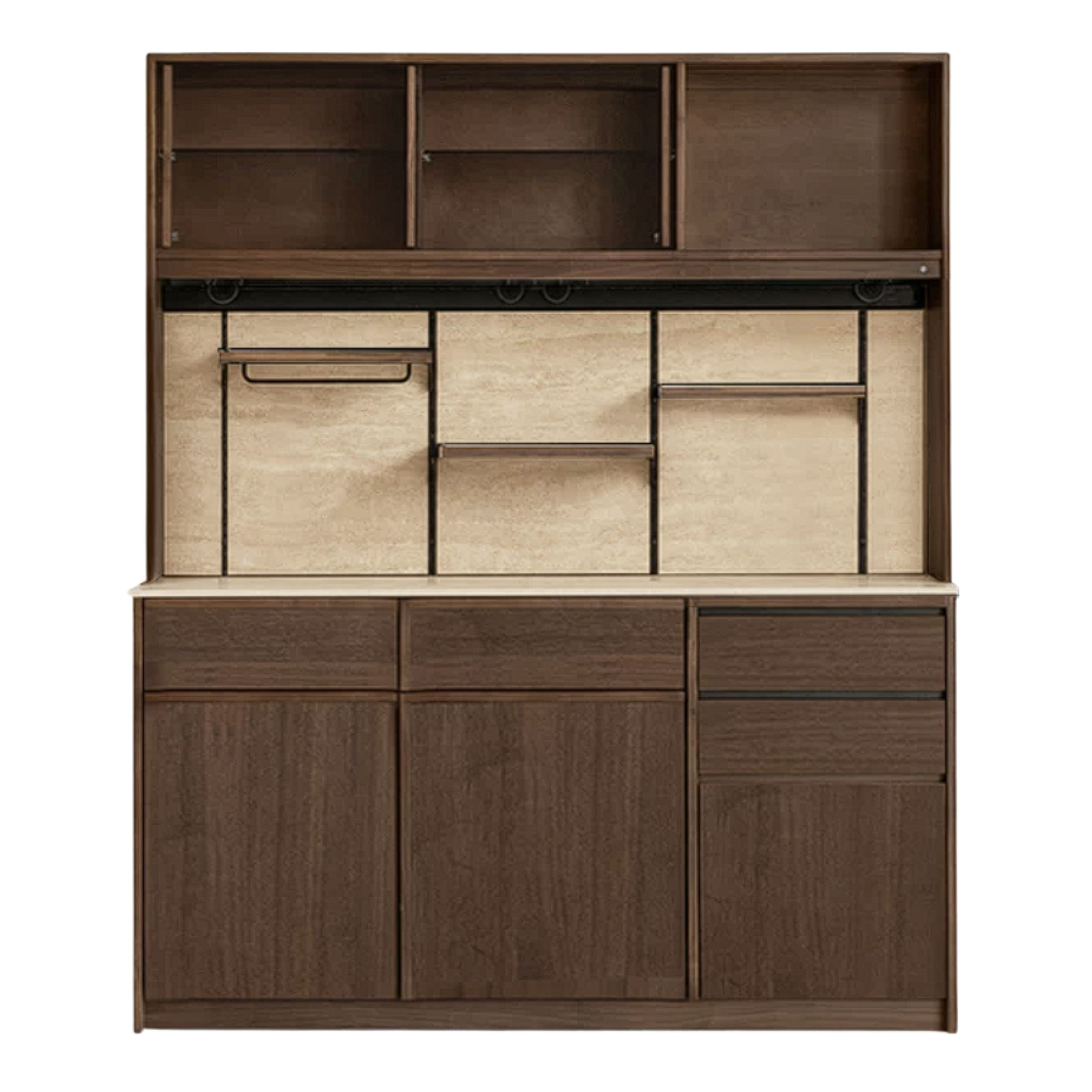 Black Walnut, Sandalwood, Ash Solid Wood Dining Cabinet Antique Style Rock Board