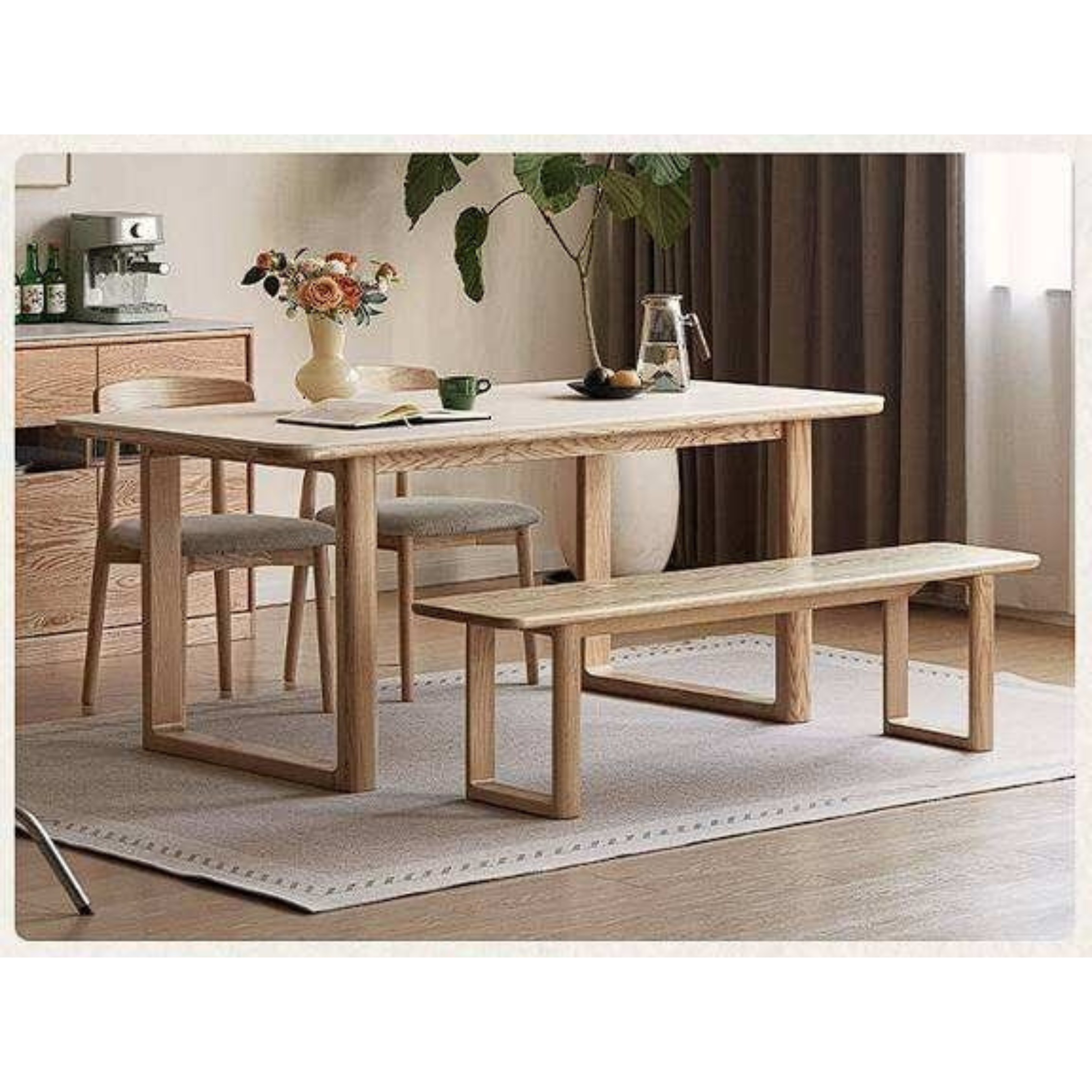 Oak, Ash, Cherry Wood Solid Wood Long Bench with Modern Minimalist Design