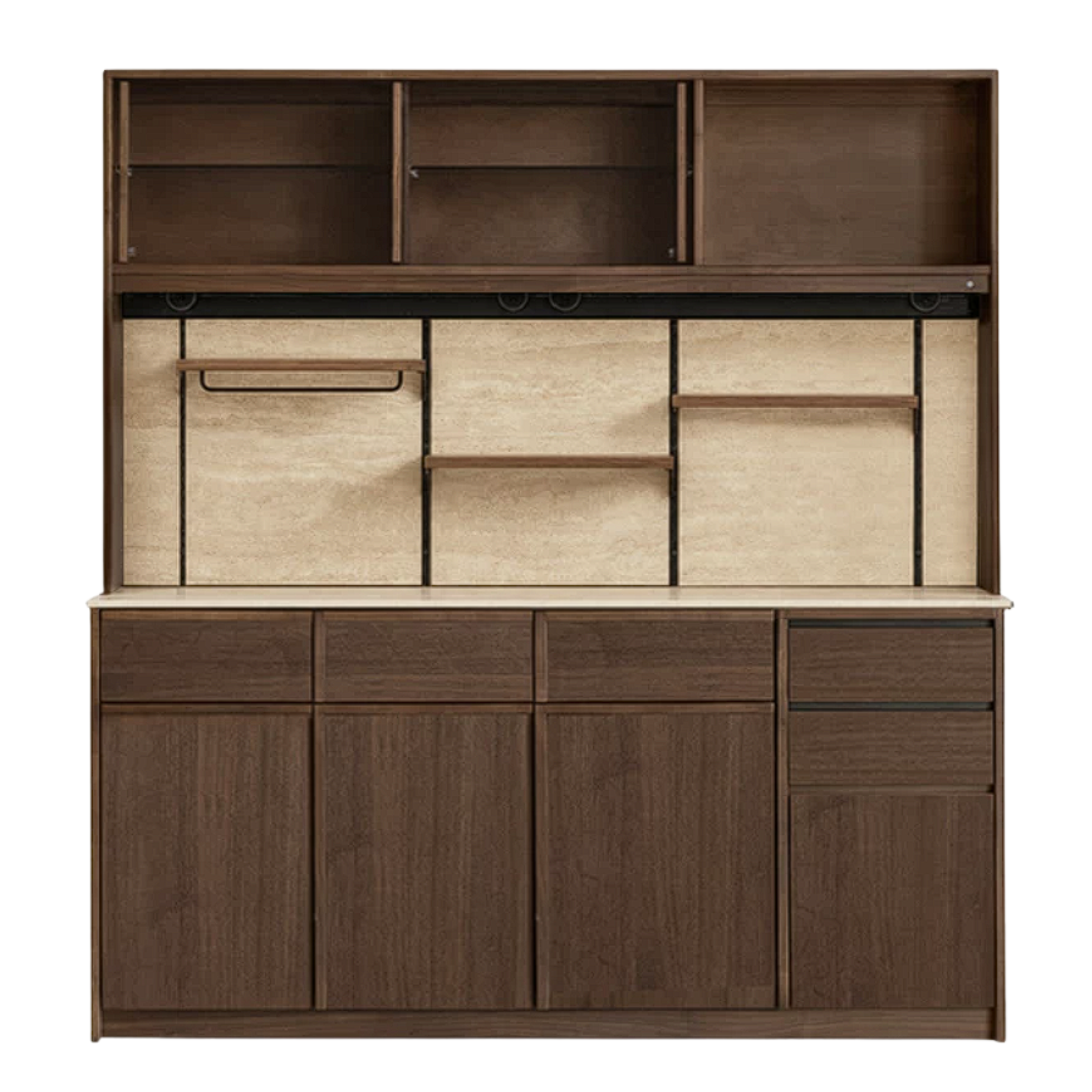 Black Walnut, Sandalwood, Ash Solid Wood Dining Cabinet Antique Style Rock Board