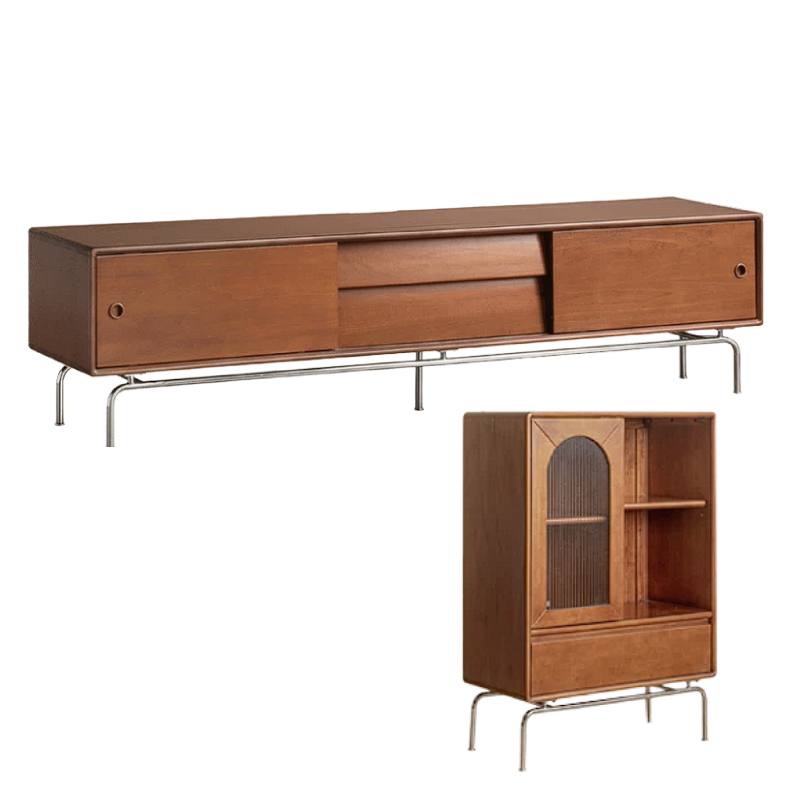Poplar, Tulipwood Solid Wood Retro Floor TV Cabinet