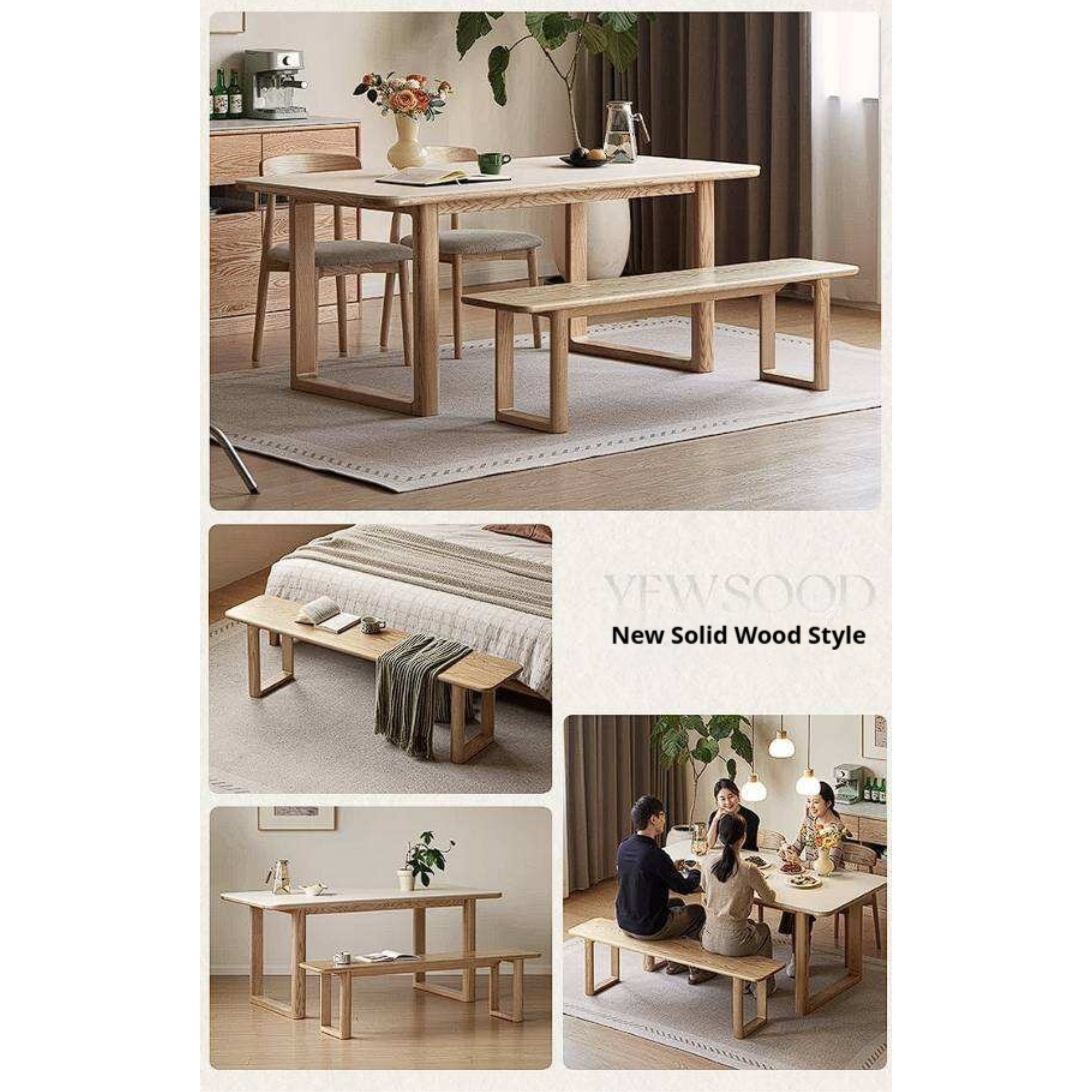 Oak, Ash, Cherry Wood Solid Wood Long Bench with Modern Minimalist Design
