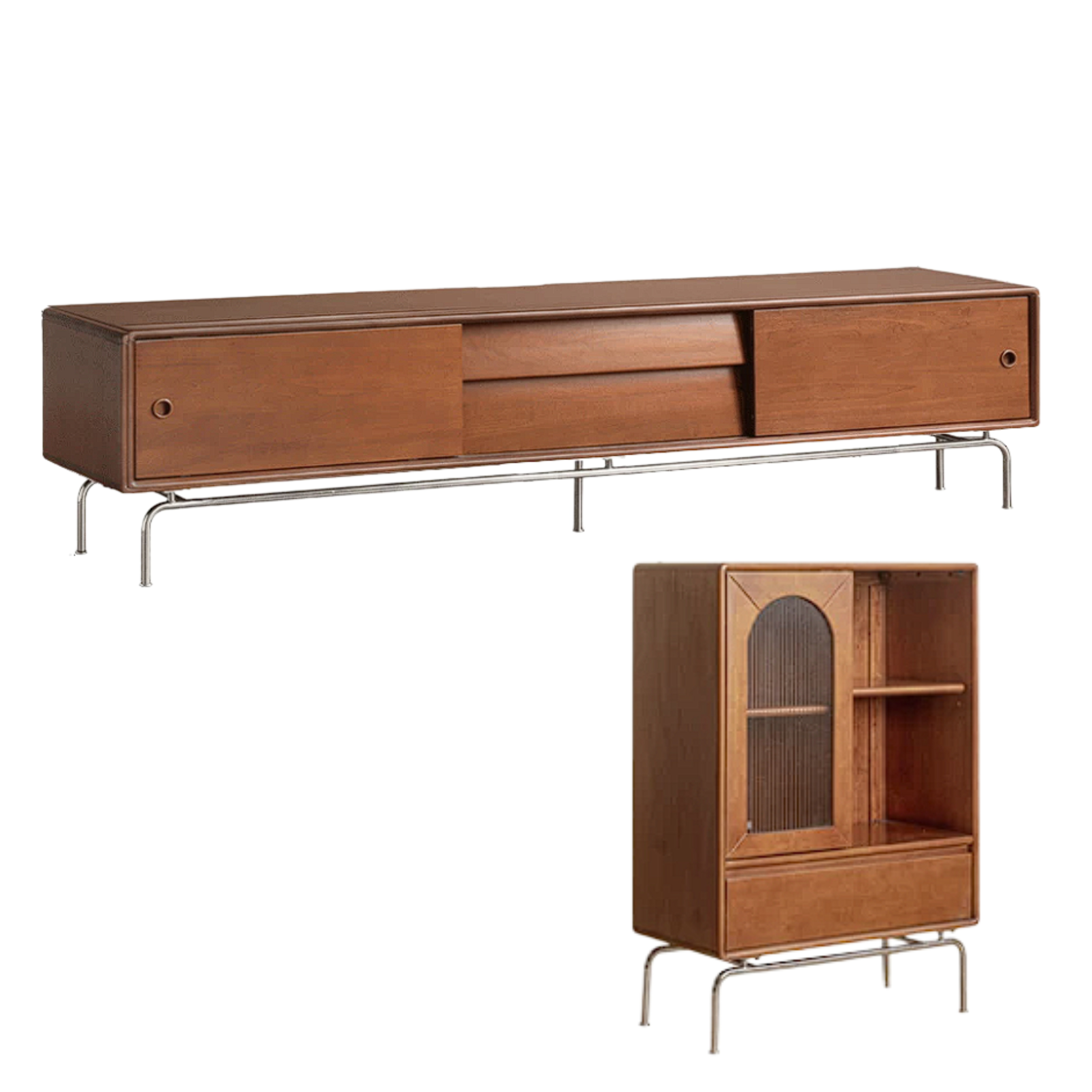 Poplar, Tulipwood Solid Wood Retro Floor TV Cabinet
