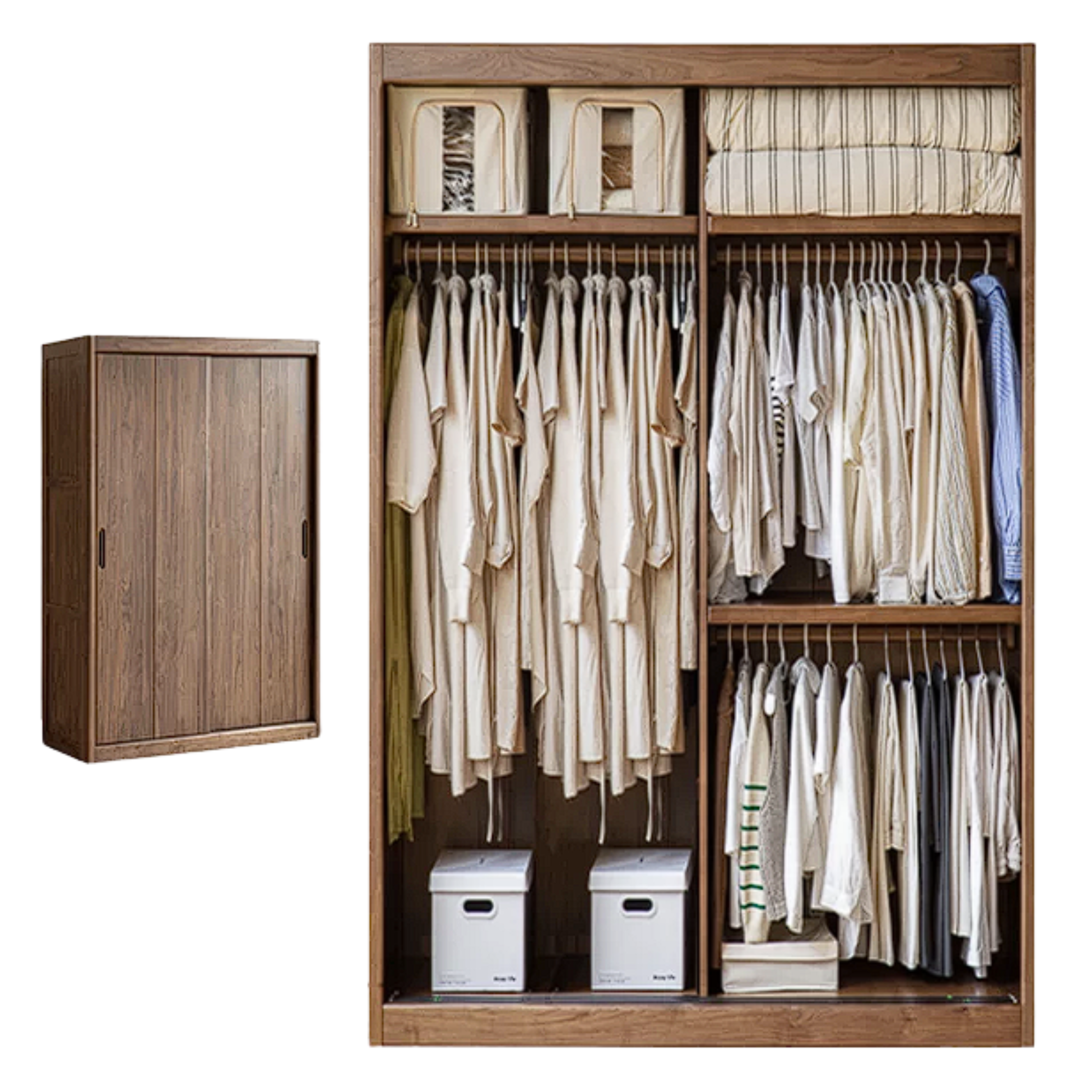Black Walnut, Golden Sandalwood Solid Wood Wardrobe Sliding Door