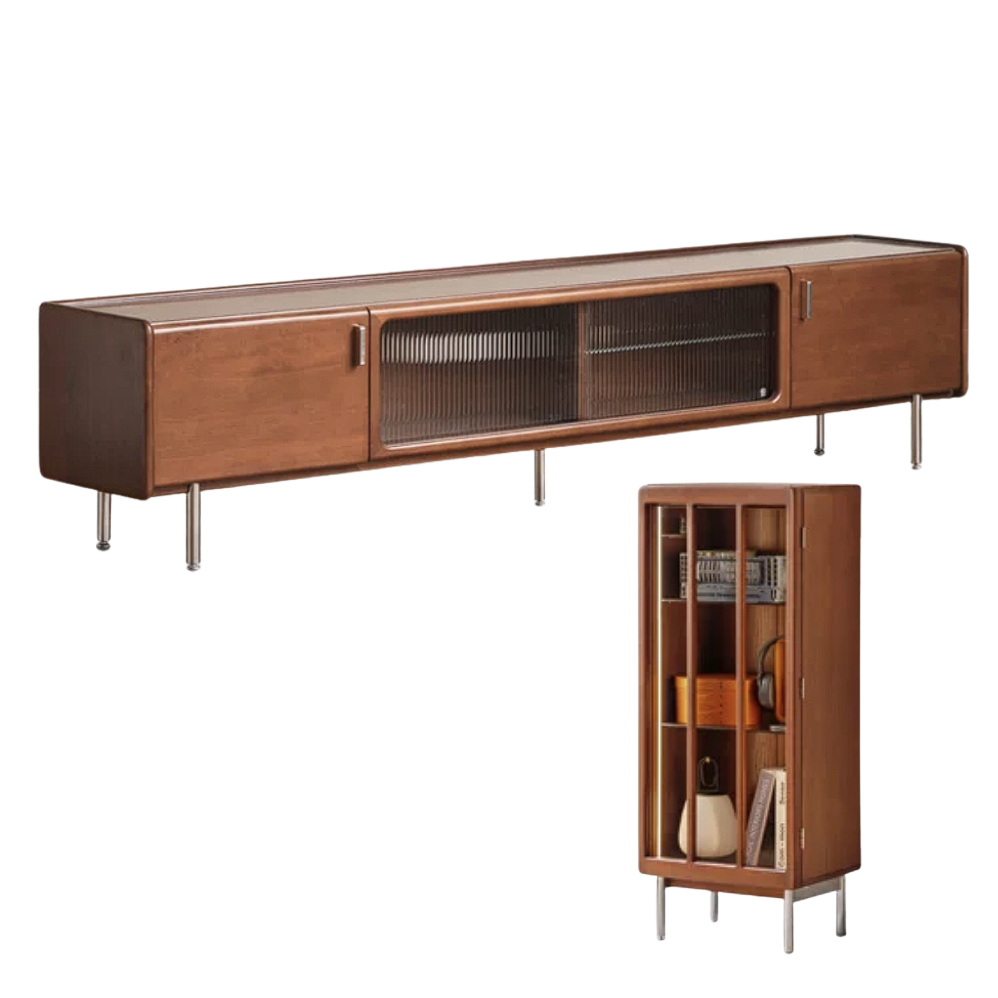Poplar Solid Wood Retro High Locker TV Cabinet