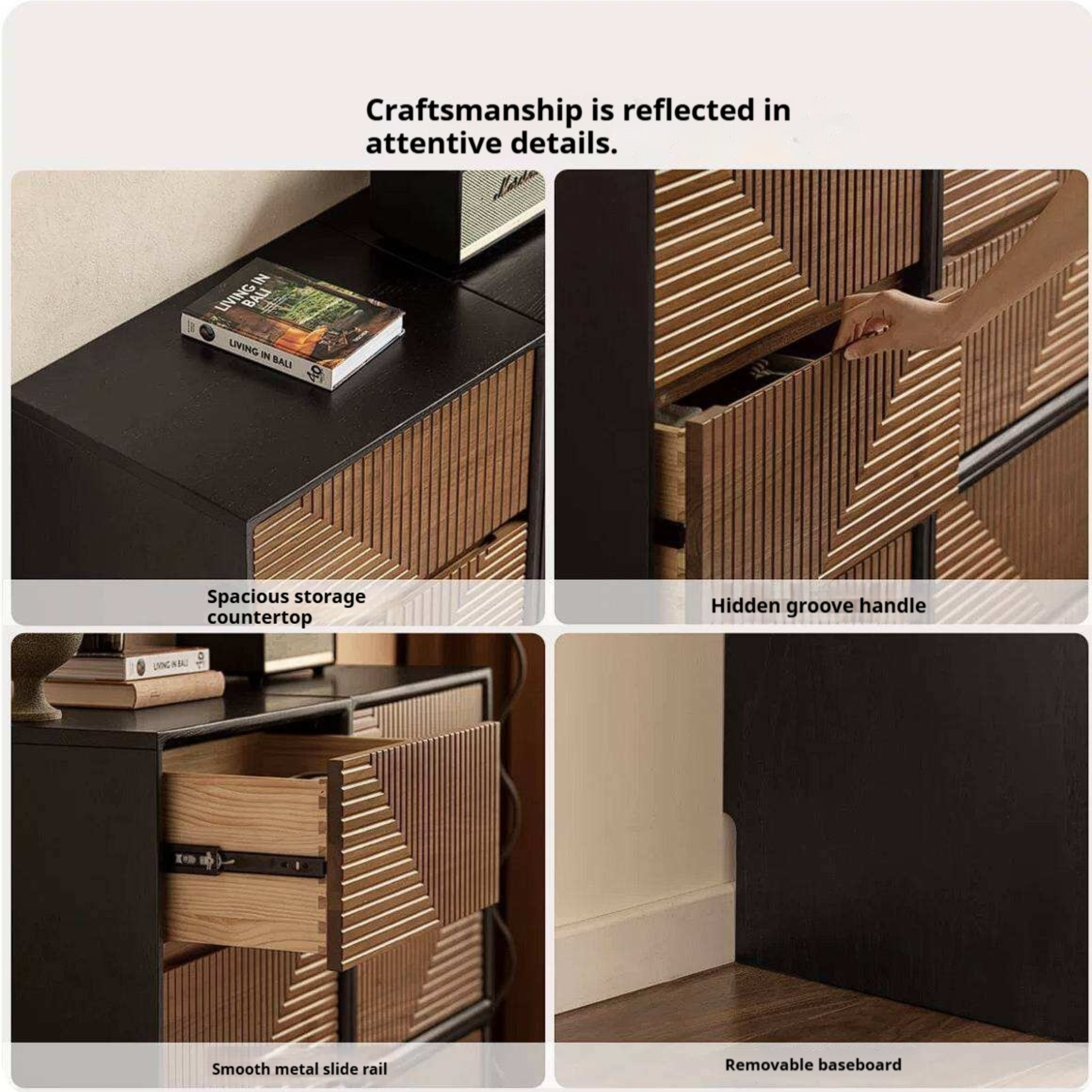 Black Walnut Solid Wood Geometric Relief Art Dresser