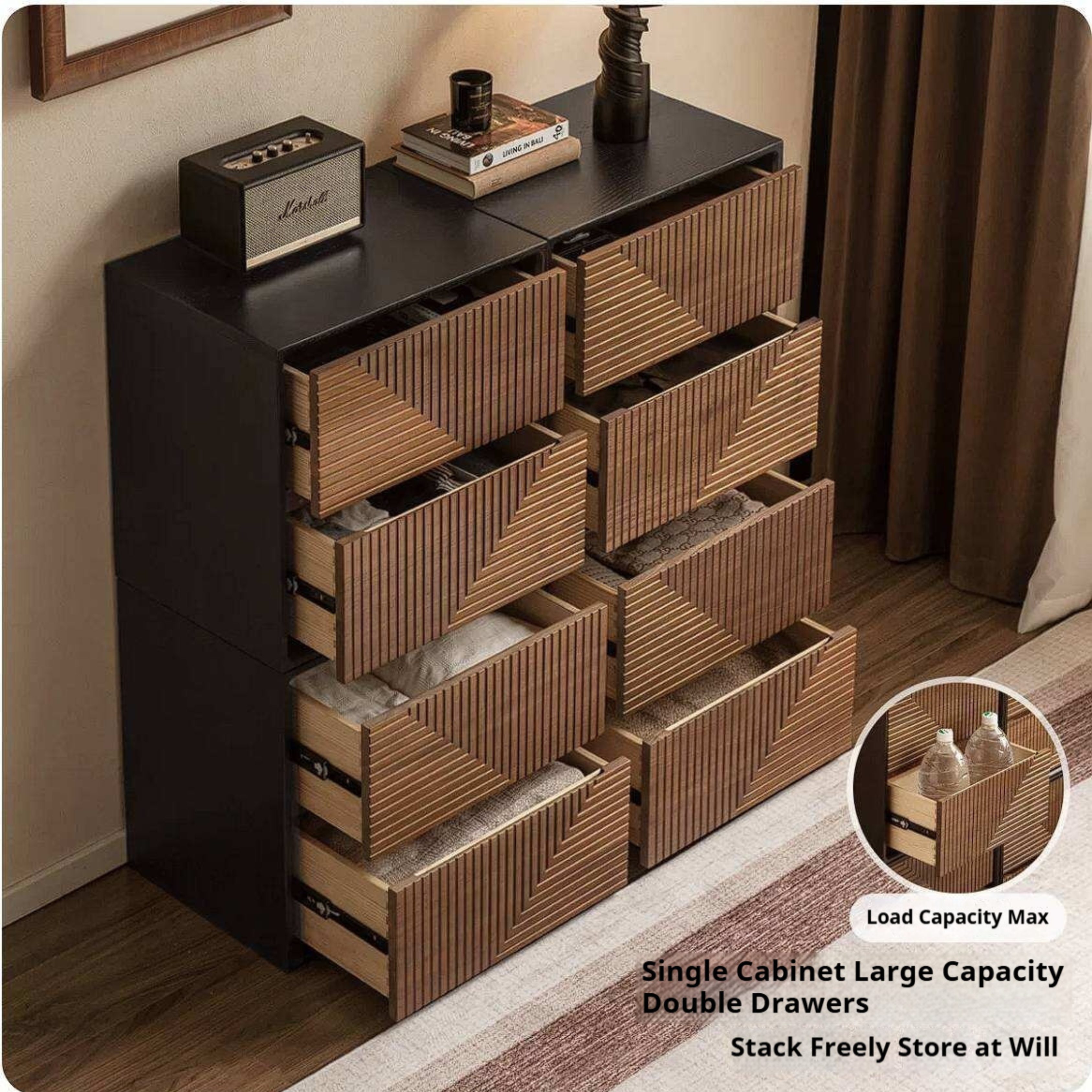 Black Walnut Solid Wood Geometric Relief Art Dresser