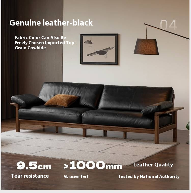 Black Walnut, Ash Solid Wood Wabi Sabi Style Genuine Leather Sofa, fabric sofa