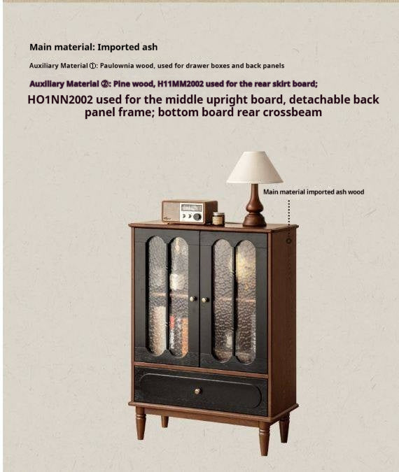 Ash, Black Walnut Solid Wood French Retro Side Cabinet