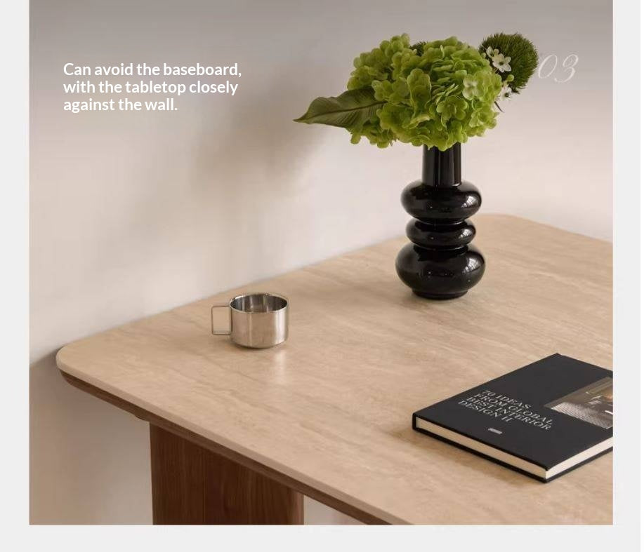 Black Walnut Solid Wood Travertine Slab Light Luxury Dining Table