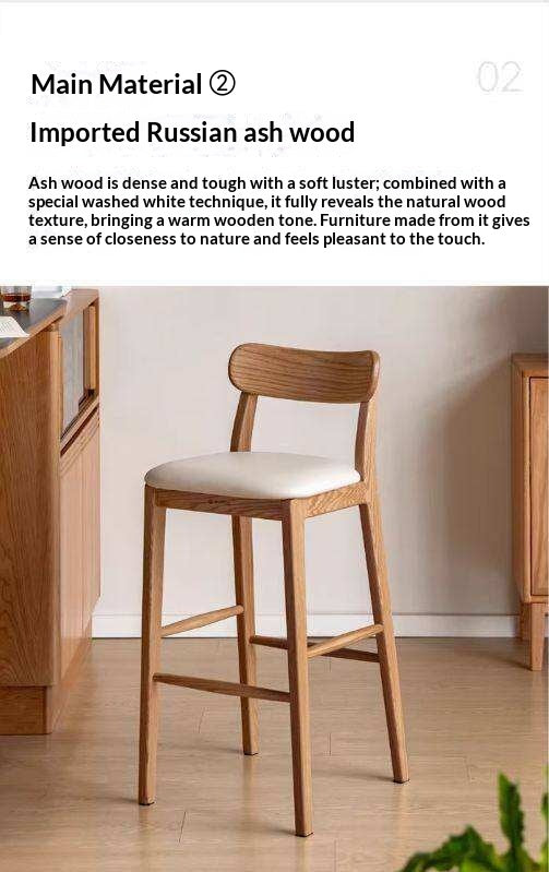 Set 3 pcs Cherry, Ash Solid Wood Modern Bar Stool, Height Chair for Kitchen Island