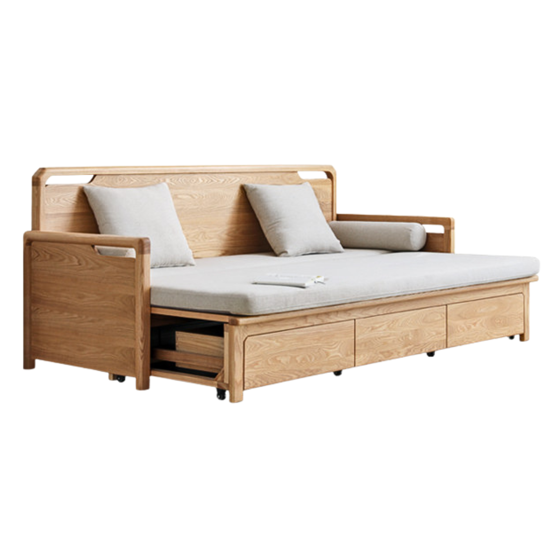 Ash Solid Wood Retractable Multifunctional Box Sofa Bed: