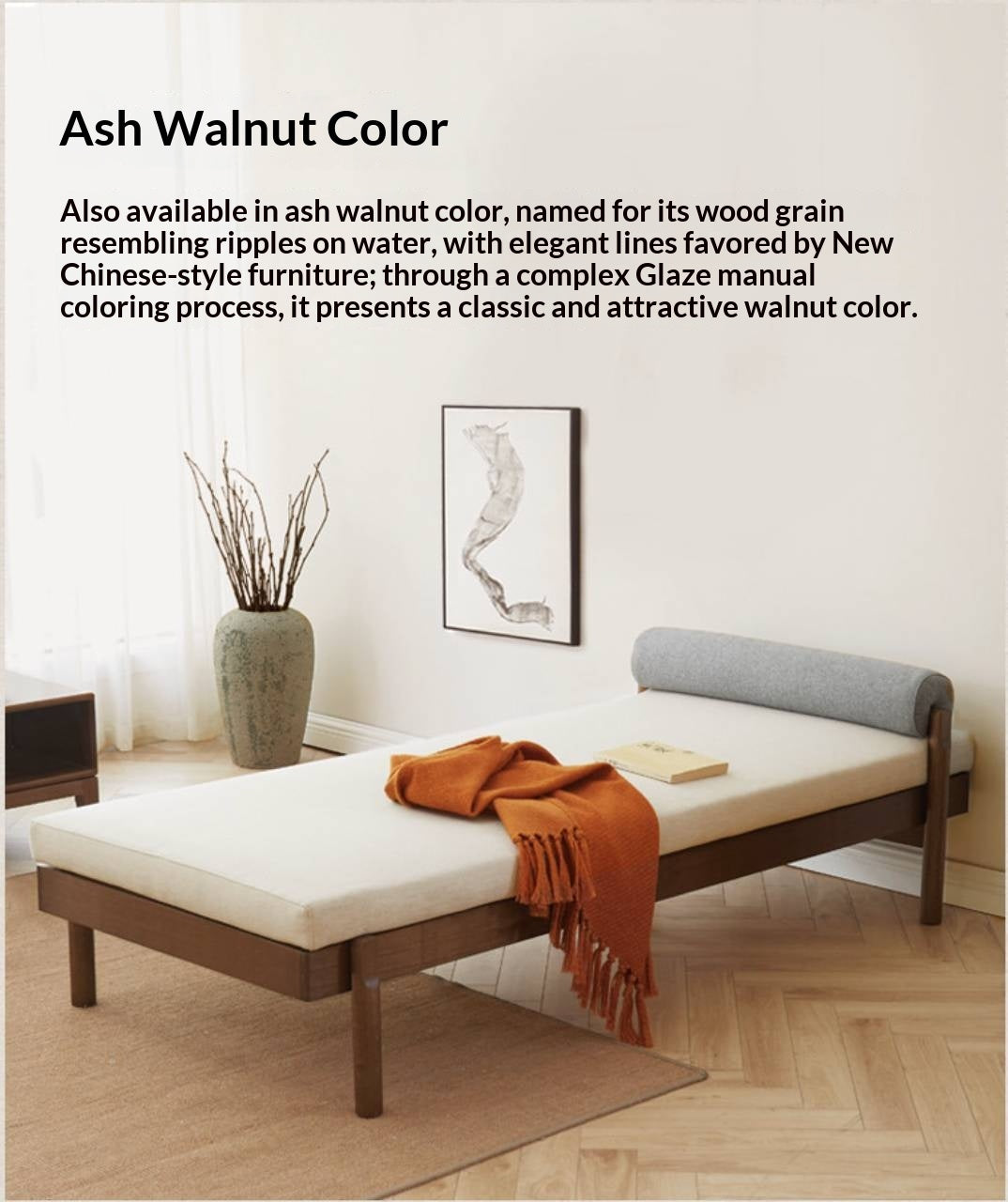 North american black walnut, Ash Solid Wood Single Sleeper Chaise Sofa Bed