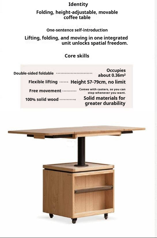 Oak Solid Wood Modern Mobile Elevating Coffee Table