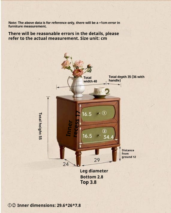Black Walnut, Poplar Solid Wood French Retro Style Nightstand