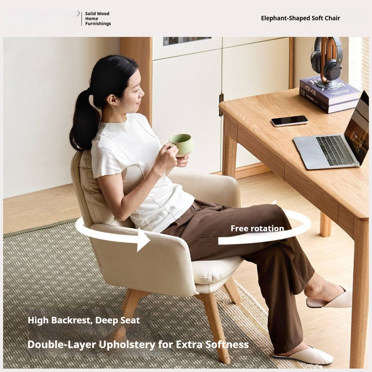 Beech Solid Wood Leather Soft Backrest Chair