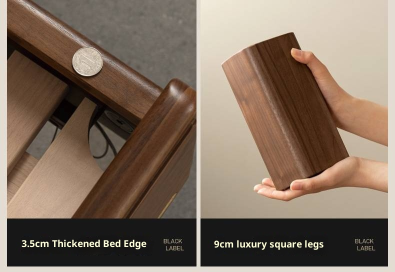 Black Walnut Solid Wood Italian Light Luxury Genuine Leather Soft Bed