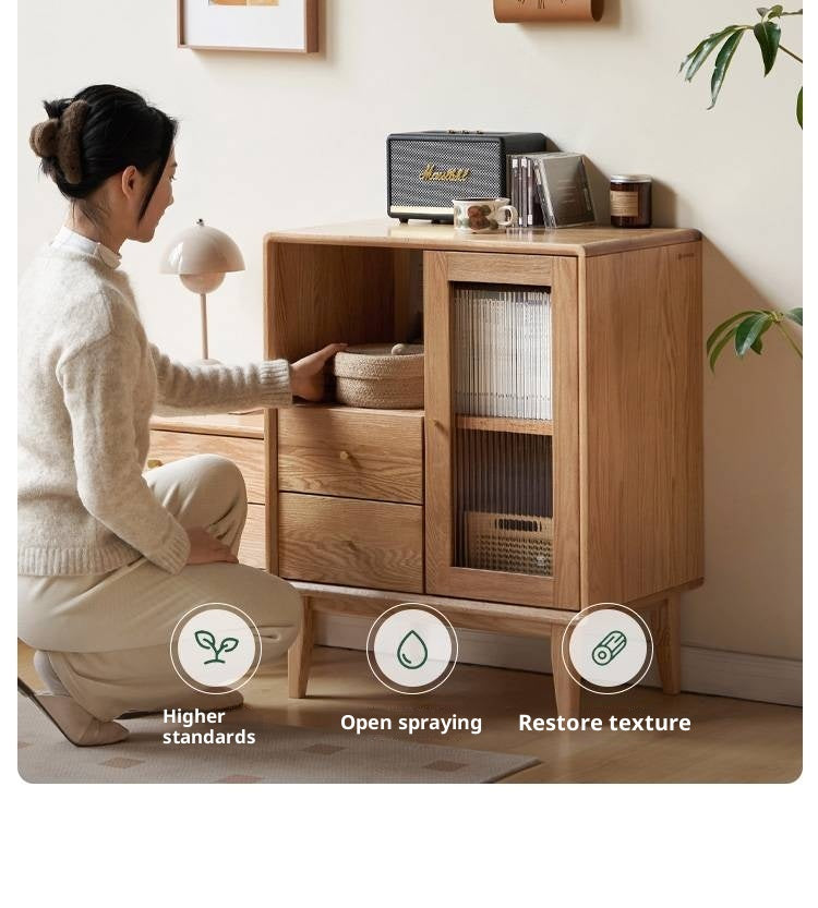 Oak, Beech Solid Wood, Solid Rubberwood Side Cabinet Nordic Style