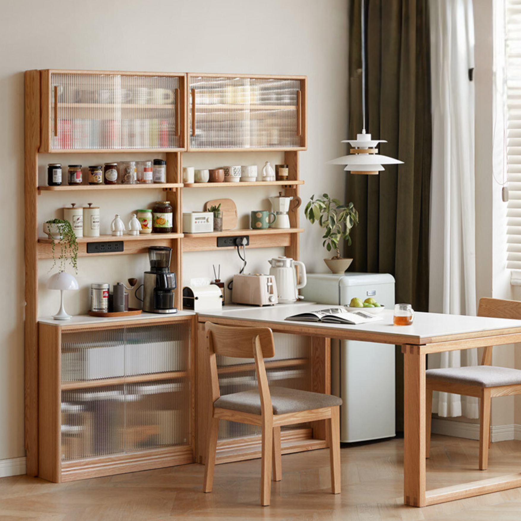 Oak Rock Board Dining Sideboard Integrated Multifunctional Storage,