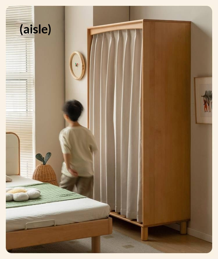 Beech Solid Wood Children's Curtain Wardrobe