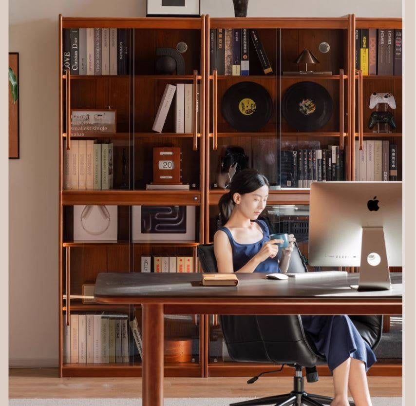 Poplar Solid Wood Vintage Style Glass Bookcase