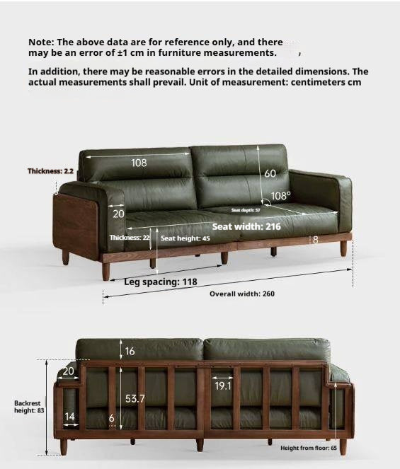 Black Walnut, Ash,  Sandalwood Solid Wood Genuine Leather, fabrics Sofa with High-Back Design