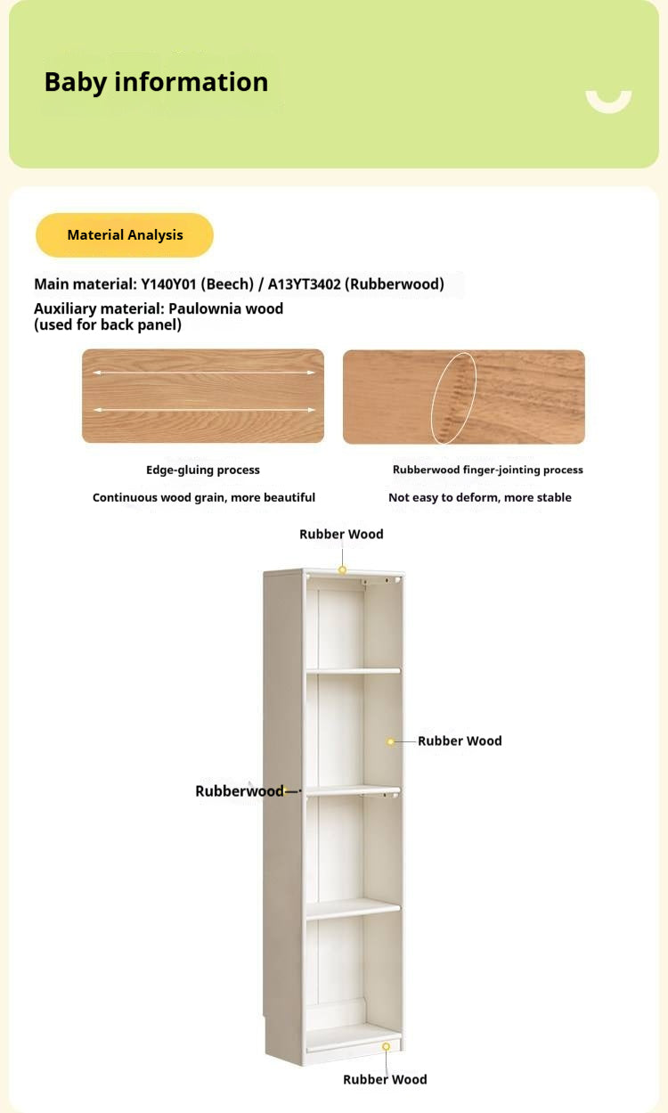 Oak, Beech Solid Wood, Solid RubberWood Kids Corner Bookcase, Narrow Floor-to-Wall Storage