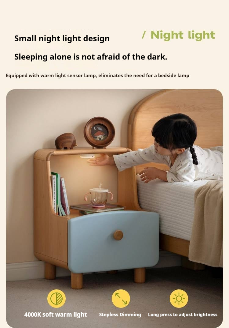 Beech Solid Wood Kids Nightstand Built-in Night Light