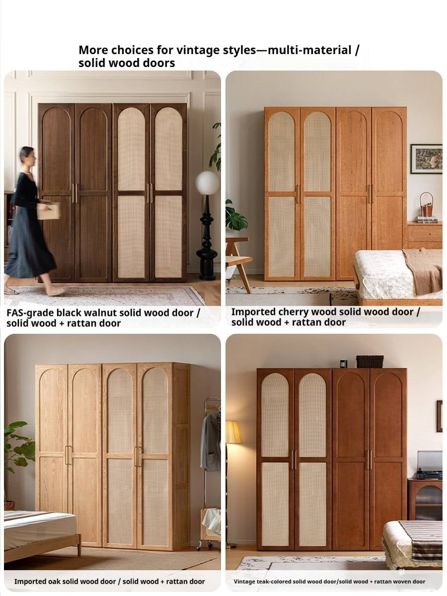 Oak Solid Wood Arched Rattan Door Wardrobe