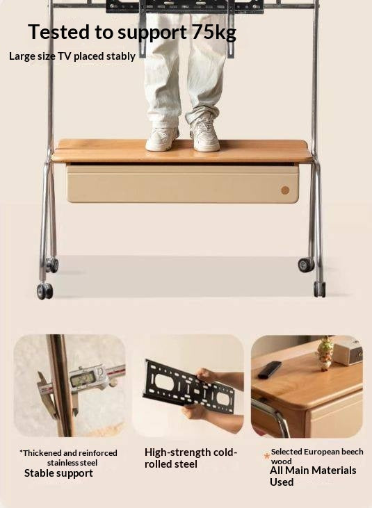 Beech Solid Wood Floor-Standing TV Stand with Modern Minimalist
