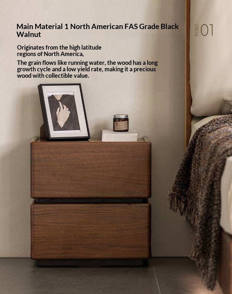 Black Walnut, Oak, Tulipwood Solid Wood, Solid Longan Hardwood Nightstand with Storage Drawer, Italian Style