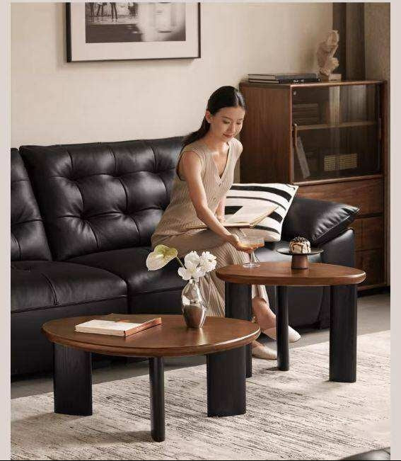 Black Walnut Solid Wood Organic Shape Coffee Table Set, Italian Style