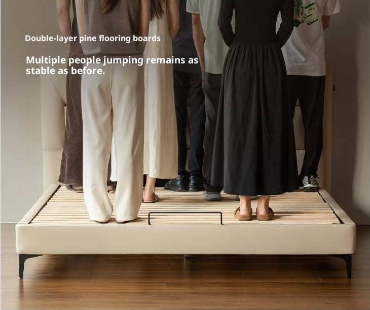 Genuine Leather Italian Light Luxury Soft Bed, White Cream Style