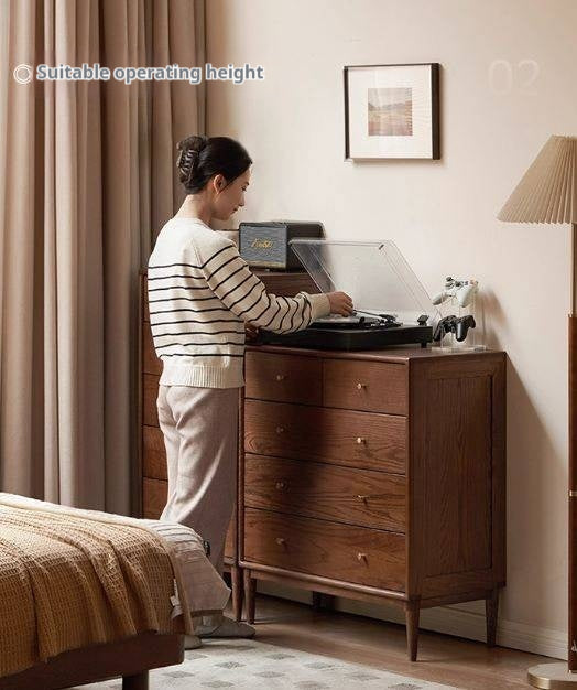 Oak, Solid Rubberwood Modern Minimalist Chest of Drawers
