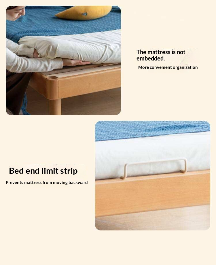 Beech Solid Wood Kids Montessori Platform Bed with Upholstered Headboard