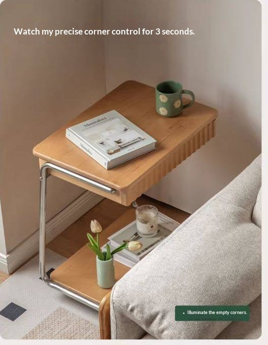 Beech Solid Wood C-Shaped Corner Side Table Modern Minimalist Style