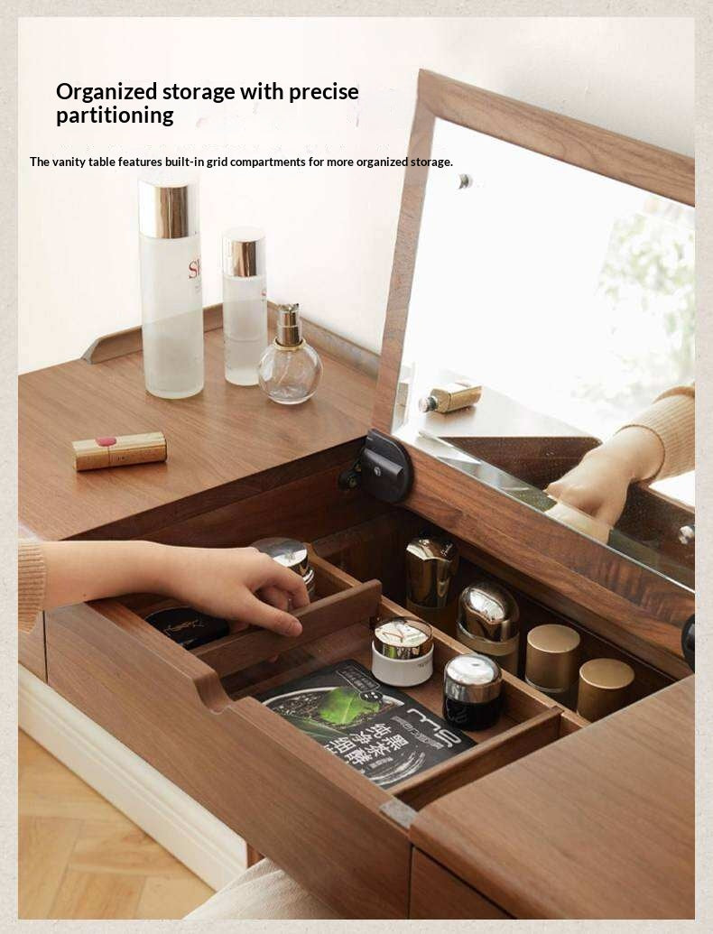 Black Walnut, Ash Solid Wood Flip Vanity Table.