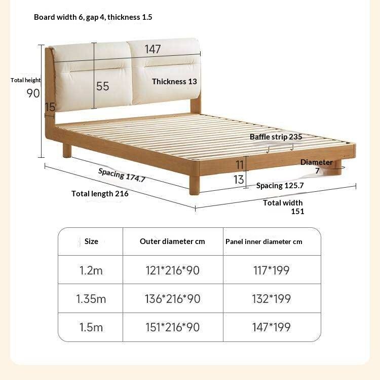 Beech Solid Wood Adjustable Height Kids Bed with Upholstered Segmented Headboard