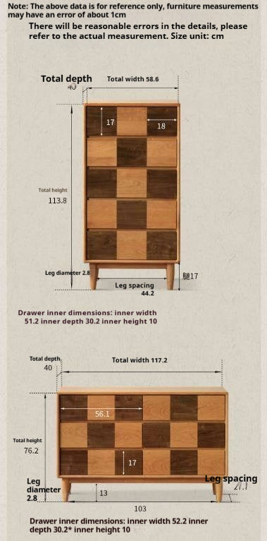 Cherry Solid Wood Retro Chest of Drawers Checkerboard