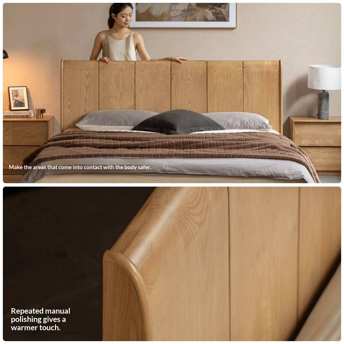Ash Solid Wood Channel Tufted Platform Bed
