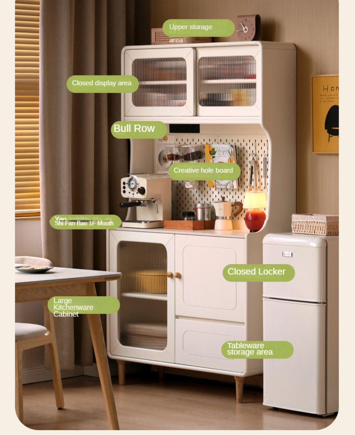 Solid RubberWood,Tulipwood Solid Wood Rock Board Cream Style Dining Sideboard