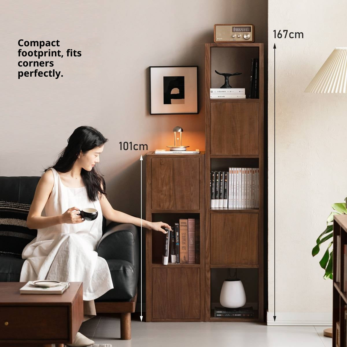 Black Walnut, Oak Solid Wood Bookshelf