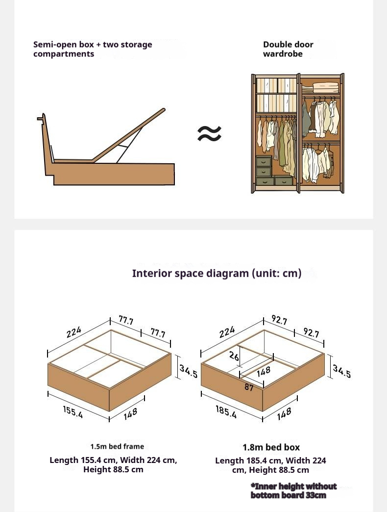Oak Solid Wood Modern Simple Fabric Soft-Padded Box Bed