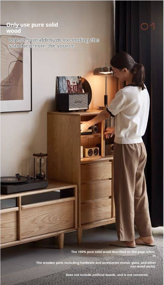 Ash Solid Wood Modern Minimalist Side Cabinet with Light.