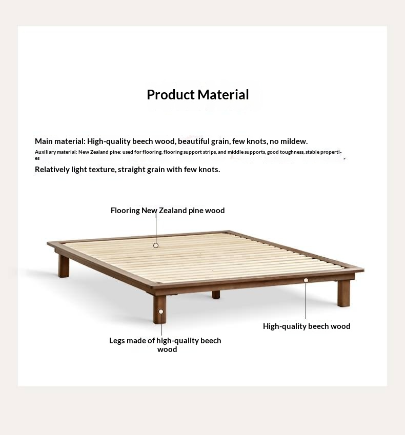 Beech Solid Wood Platform Bed, Headboard-Free Bed