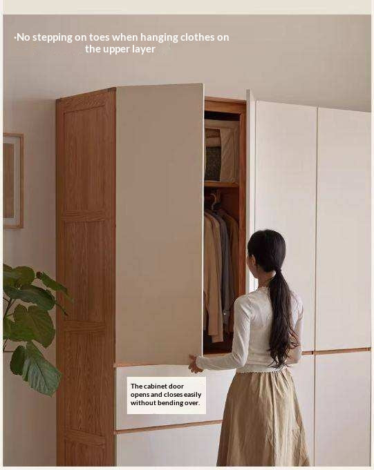 Oak Solid Wood Wardrobe with Double Doors