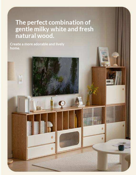 Oak, Beech Solid Wood Cream Style Module Combination Bookcase
